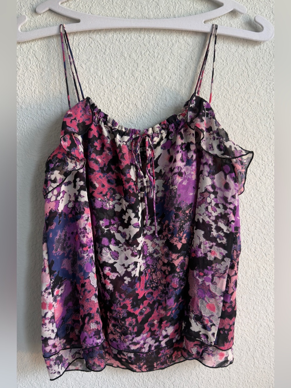 Express Abstract Floral Ruffle Chiffon Cami Top XS